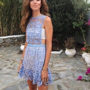 Self portrait periwinkle blue lace cutout dress with grey lining size 2